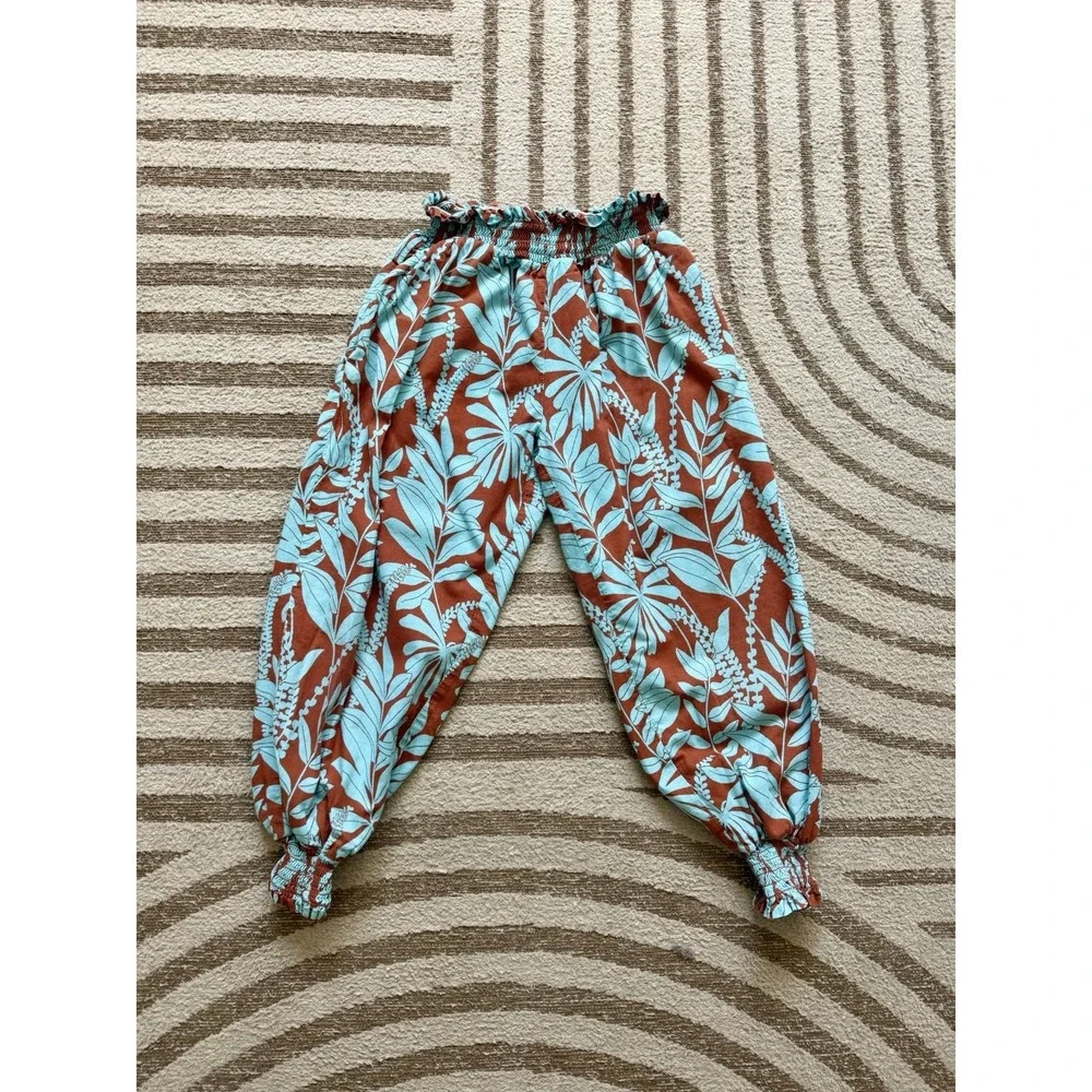 Janie and Jack Girls Smocked‎ Jogger Pants Sz 6 Tropical Beach Cotton Pull On